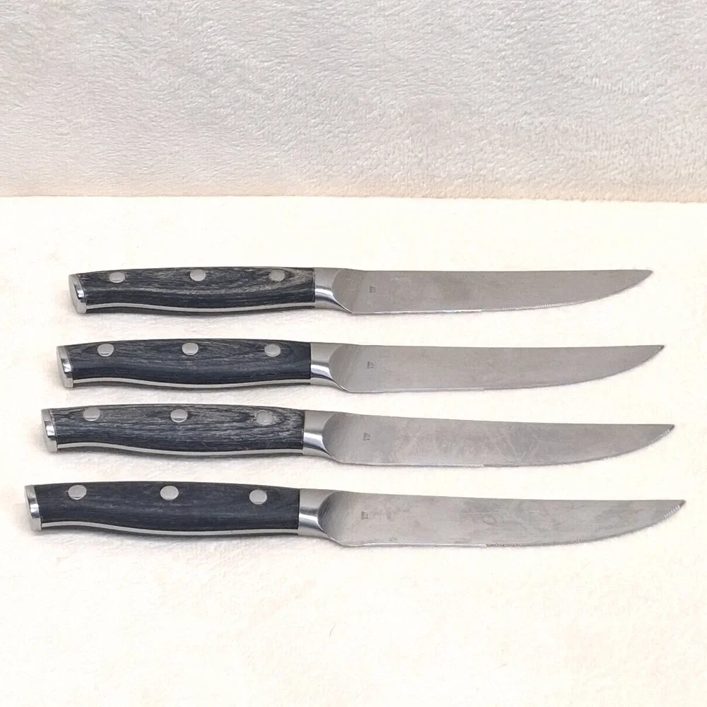 Pampered Chef (4) Steak Knives Dark Gray Handle German Steel
